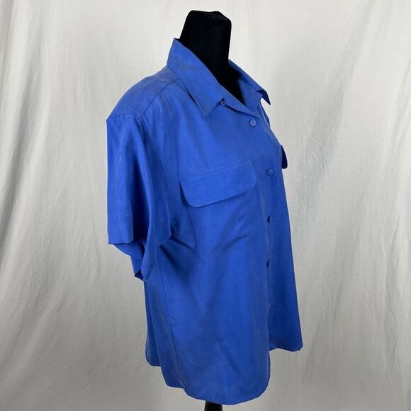 Vintage Peter Martin 100% Silk Vibrant Blue Safari Button Down Blouse - Picture 2 of 6